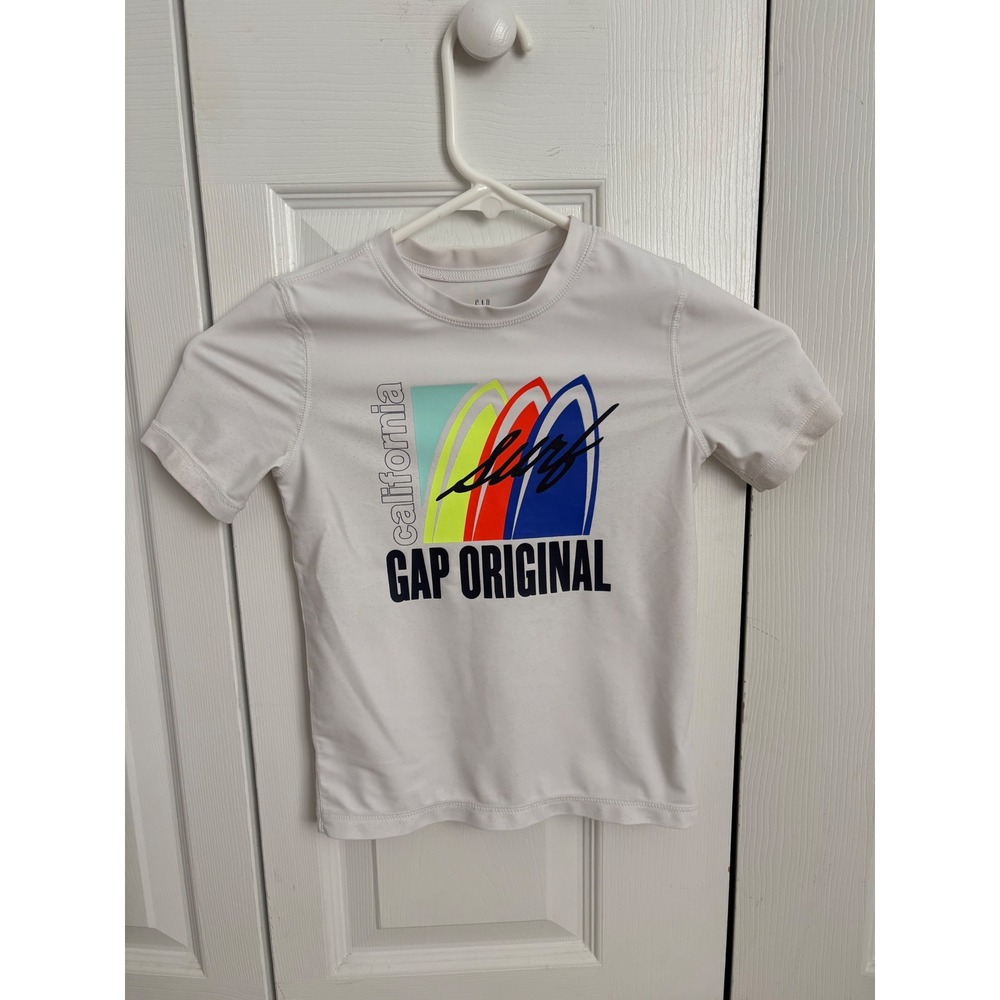 GAP Kids White California Surf Graphic Rash Guard Short Sleeve Swim Shirt XS